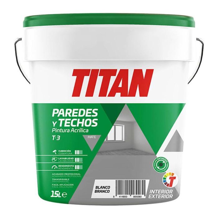 Titan Pintura Acrílica Estirenada T-3 Blanco Mate 15L Interior/Exterior Titan Pintura Acrílica Estirenada T-3 Blanco Mate 15L Interior/Exterior