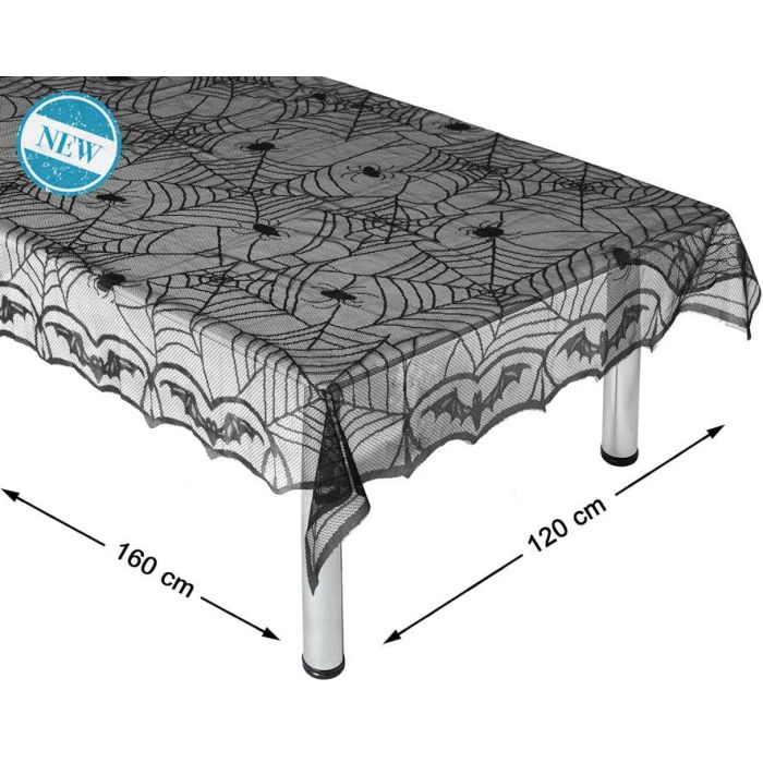 Mantel Decorativo Halloween 160x120 cm con Telarañas y Murciélagos para Cenas Temáticas 0 Mantel Decorativo Halloween 160x120 cm con Telarañas y Murciélagos para Cenas Temáticas 0