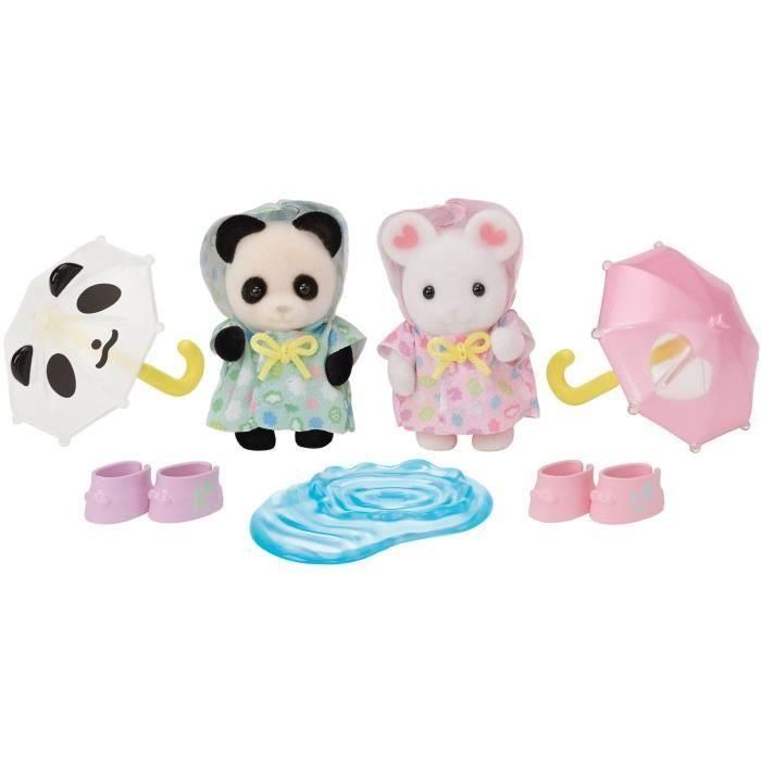 Figuras articuladas - SYLVANIAN FAMILIES - Dúo de bebés con trajes de lluvia - Panda y Marshmallow Mouse 2