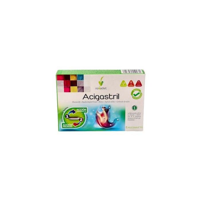 NOVADIET Acigastril 30 Comprimidos Bicapa para Acidez, Reflujo y Bienestar Gástrico con Alginato y Mucosave