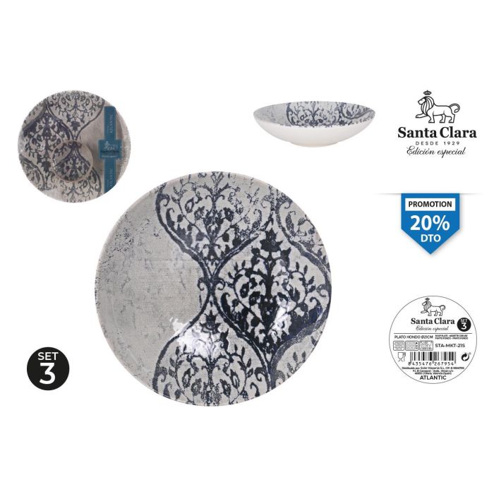 Set 3 Platos Hondo Horus Monaco 21 cm - Inde (3 Cajas) Set 3 Platos Hondo Horus Monaco 21 cm - Inde (3 Cajas)