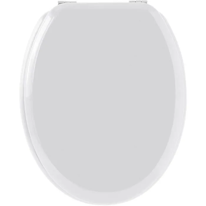 Gelco Tapa de inodoro blanco dulce en madera moldeada con acabado brillante y bisagras cromadas 1 Gelco Tapa de inodoro blanco dulce en madera moldeada con acabado brillante y bisagras cromadas 1