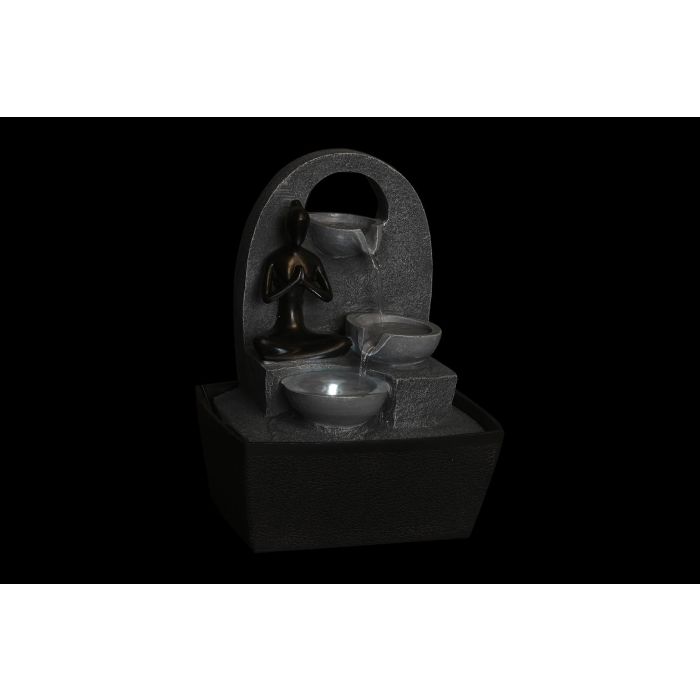 DKD Home Decor Fuente Decorativa LED de Resina Tema Yoga Indio Gris y Negro Desmontable Pack de 2 Unidades 15x20x24 cm 1