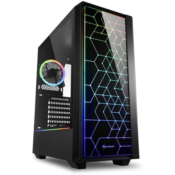 Sharkoon RGB LIT 100 Semitorre ATX Iluminación RGB Direccionable, Panel Cristal Templado y Patrón Reflectante Negro