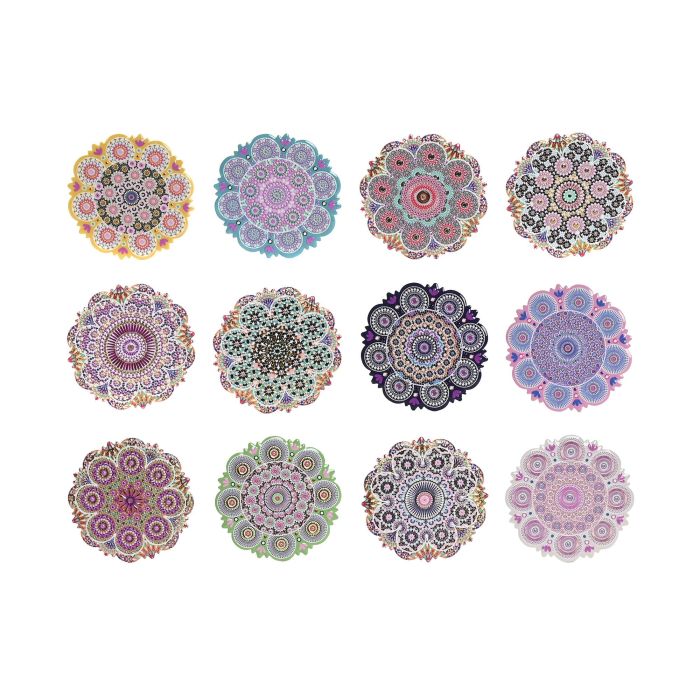 DKD Home Decor Posavasos Árabe de Dolomita y Corcho Multicolor Mandala 10.8 x 10.8 x 0.7 cm (72 Unidades)