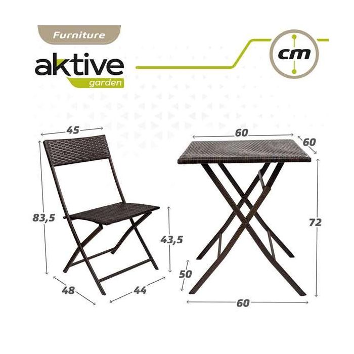 Conjunto de mesa cuadrada plegable (60x72 cm) + 2 sillas de ratán (44x83,5 cm) aktive 3 Conjunto de mesa cuadrada plegable (60x72 cm) + 2 sillas de ratán (44x83,5 cm) aktive 3