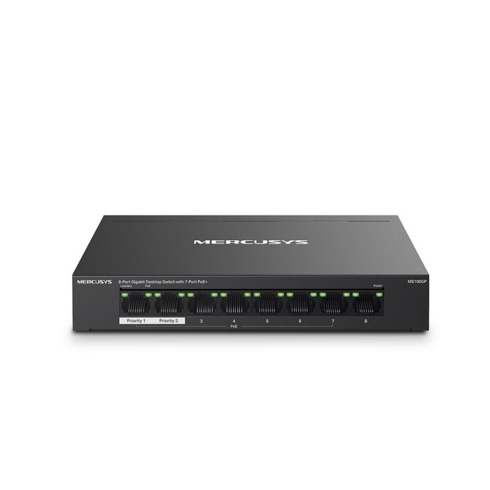 Mercusys MS108GP Switch Gestionado de 8 Puertos Gigabit Ethernet (10/100/1000) con PoE y Montaje en Pared, Negro Mercusys MS108GP Switch Gestionado de 8 Puertos Gigabit Ethernet (10/100/1000) con PoE y Montaje en Pared, Negro