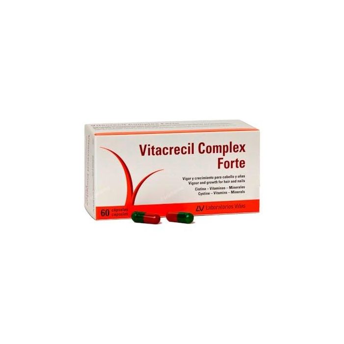 Vitacrecil Complex Forte - Cápsulas para Cabello y Uñas, 60 unidades - Con L-Cistina, Hierro y Zinc