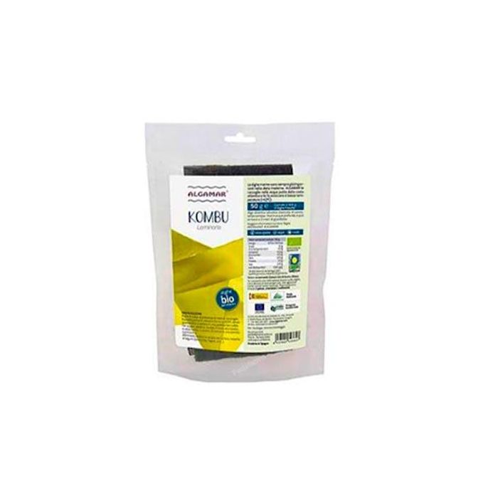 ALGAMAR Alga Kombu Bio 50g para Cocina, Laminaria ochroleuca, Sabor Marino Ahumado