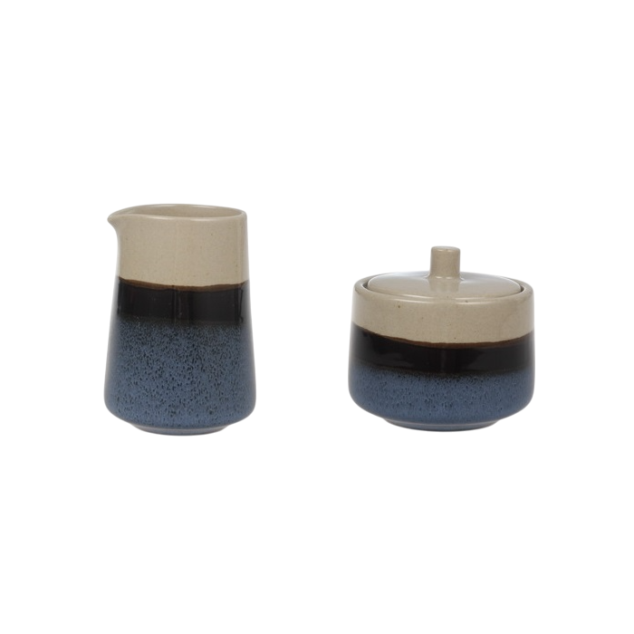 DKD Home Decor Loving 25 Azucarero Oriental Set de 2 Porcelana Azul Gris 9 x 8.4 x 9 cm