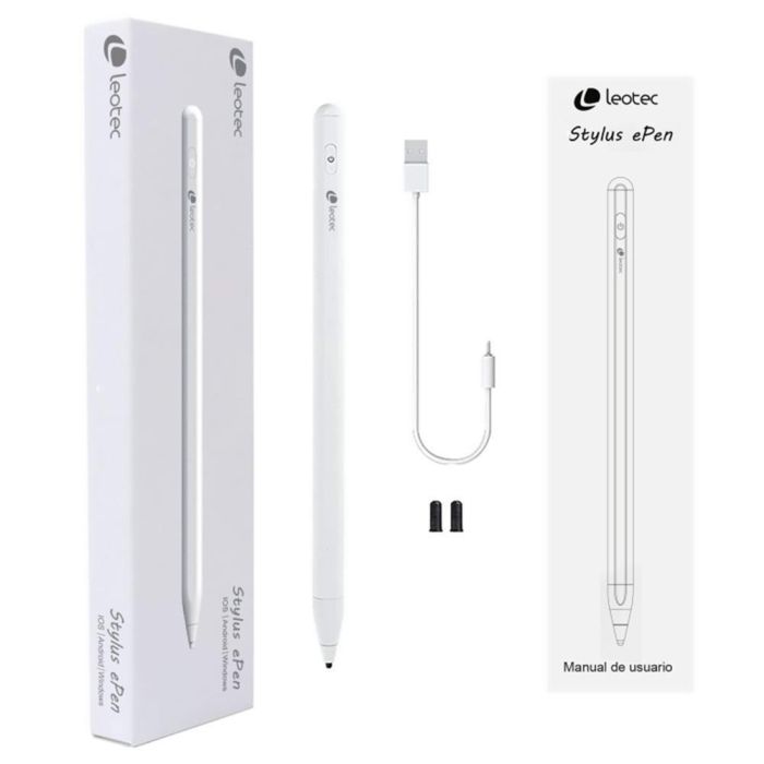 LEOTEC LESTP04W Lápiz Digital Stylus ePen Plus Compatible con Android iOS Windows con Punta Precisión 1.7mm y Carga USB-C Blanco 1