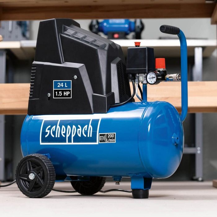 Scheppach HC26 Compresor de aire horizontal 24L 1500W 8 bares con 280ml aceite 1 Scheppach HC26 Compresor de aire horizontal 24L 1500W 8 bares con 280ml aceite 1