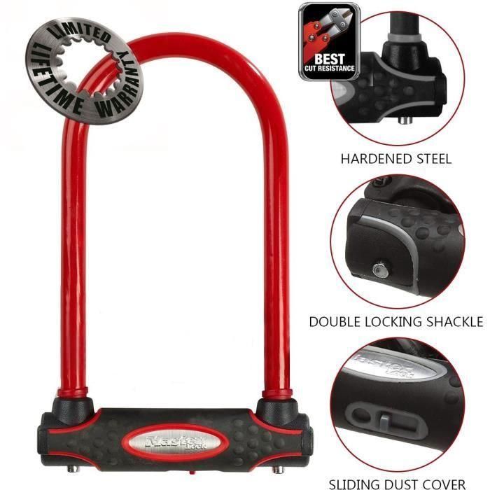 MASTER LOCK U Candado para bicicleta [Con llave] [Soporte universal para bicicleta] [Candado certificado] [Rojo] 8195EURDPROCOLR 1