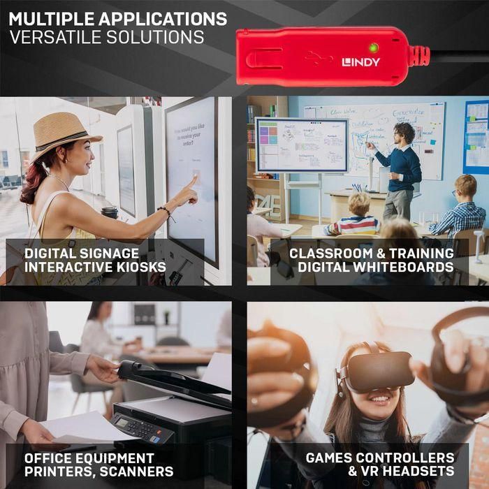 Lindy USB 2.0 Active Extension Pro Cable 12m - 480Mbps con Amplificador de Señal y Conectores de Bloqueo para Periféricos 4