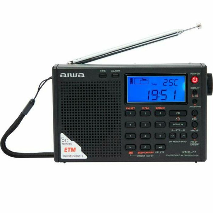 Radio Despertador Aiwa PLL DSP FM stereo tuner / SW / MW / LW Negro