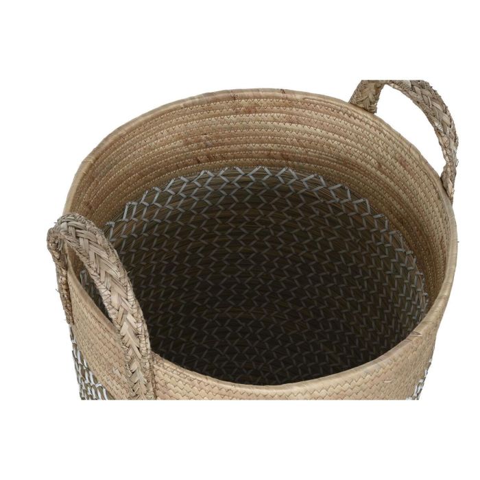 DKD Home Decor Cesta Urban Liah, Set de 3 Cestas Marrón Claro y Blanco de Junco y Seagrass, Acabado Natural, 44x44x63 cm con Asa 3