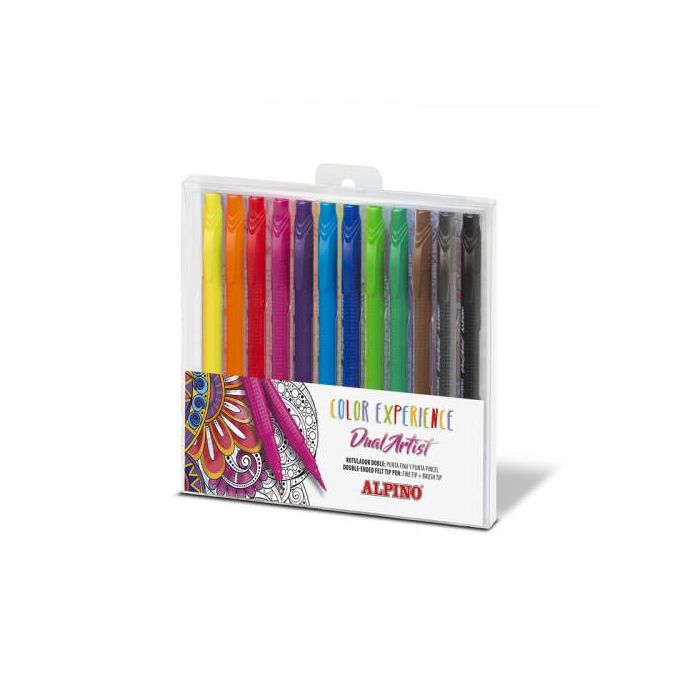 Alpino Rotuladores Color Experience Dual Artist Doble Punta, Estuche 12 Ud - Punta Fine Liner y Pincel 0 Alpino Rotuladores Color Experience Dual Artist Doble Punta, Estuche 12 Ud - Punta Fine Liner y Pincel 0