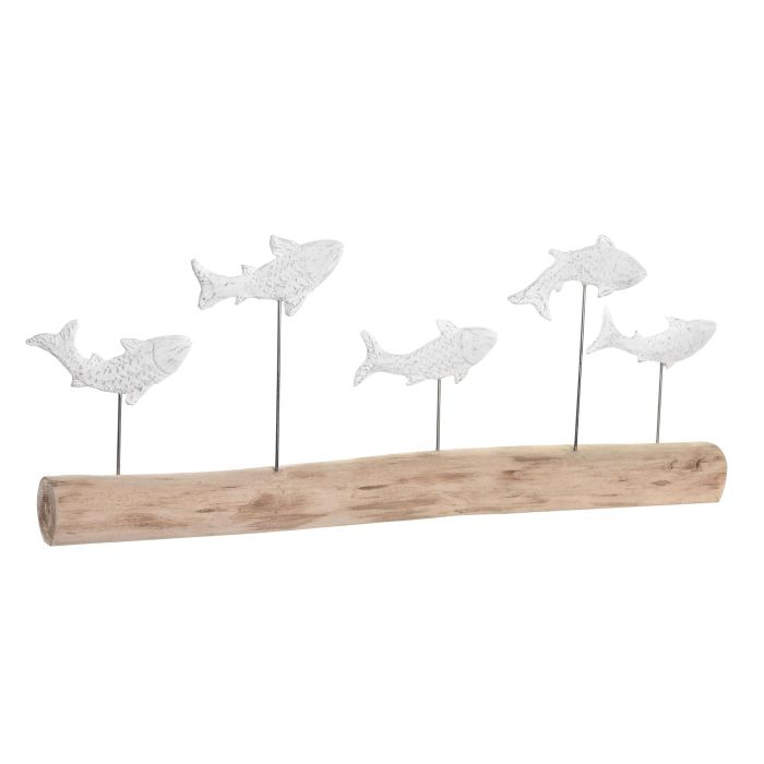 DKD Home Decor Figura Decorativa Atlántico Peces Marrón Blanco Hecha a Mano en Resina y Madera de Mango 8x31x77 cm