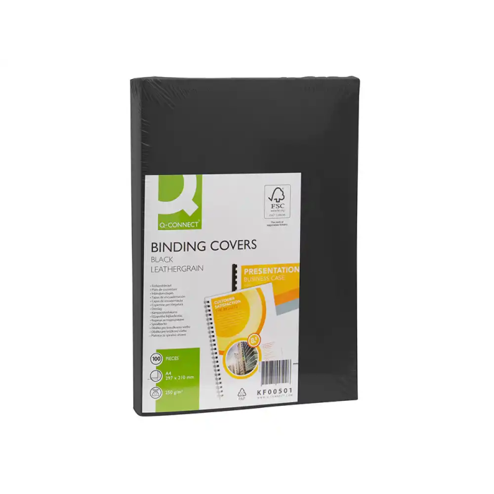 Q-connect Tapa Encuadernacion Carton Simil Piel DIN A4 Negro 250 gr Caja 100 Unidades 1