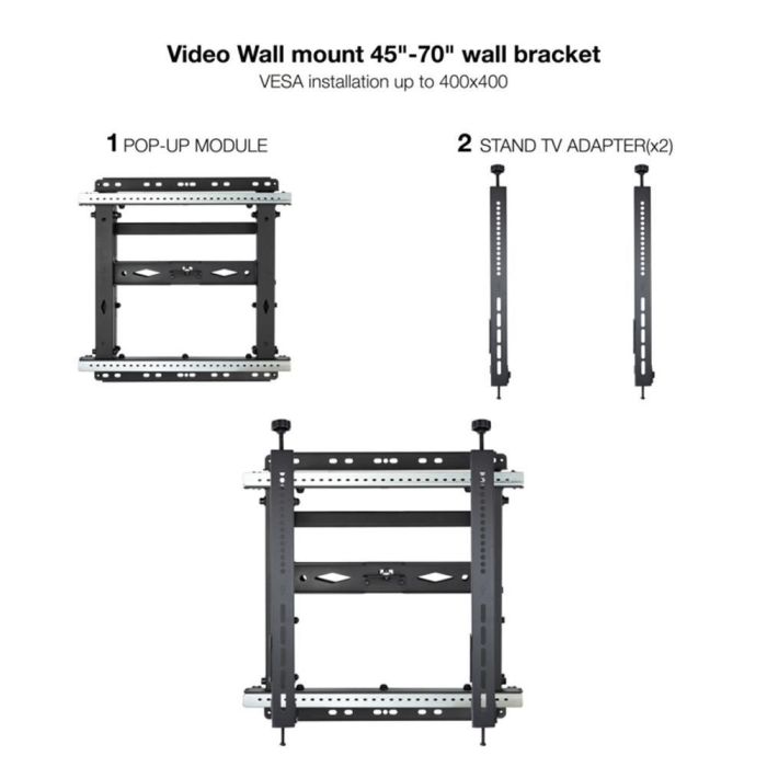 Tooq TQVW4571T Soporte Video Wall para Pantallas de 45"-70", Negro, Carga Máxima 70kg, VESA 200x200-600x400mm 1