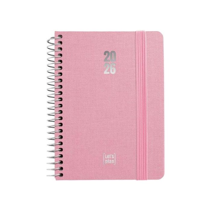 Agenda Anual (2026) Grafoplas Fancy Espiral Tapa Extradura Con Goma A6 150X120 S/V Rosa Pastel