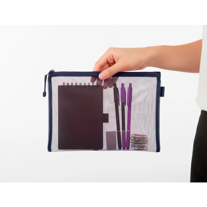 Liderpapel Bolsa Zipper Bag Poliéster Transpirable Multiusos Din A5 Azul Marino 6