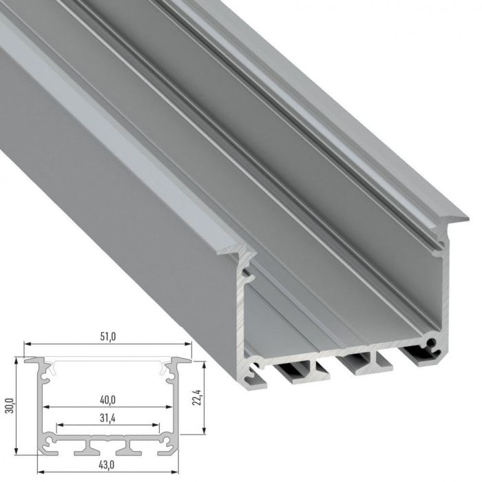 Perfil Aluminio Tipo INSO 2,02M - Anodizado Plata 1 Perfil Aluminio Tipo INSO 2,02M - Anodizado Plata 1