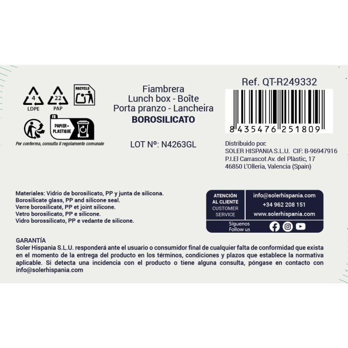 Quttin Fiambrera Rectangular Hermética 25 x 21 cm 2.4 L 6