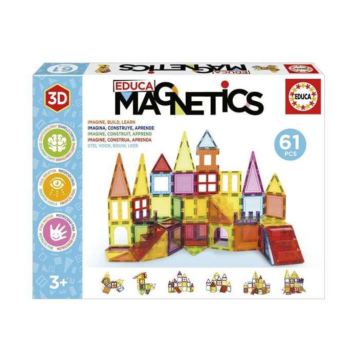 Educa Borrás Juego Magnetics 61 PCS 20024 - Juego de Construcción Magnético con Piezas Translúcidas de Colores