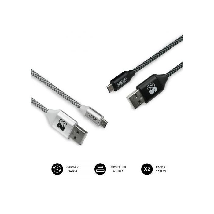 Subblim Pack 2 Cables Usb A Micro Usb (2.4A) 1M Black/Silver Subblim Pack 2 Cables Usb A Micro Usb (2.4A) 1M Black/Silver