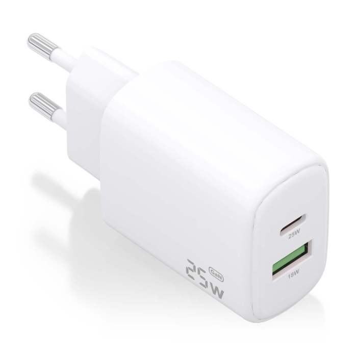 Cargador de Pared GaN Aisens A110-0911/ 1xUSB Tipo-C/ 1xUSB/ 25W/ Blanco Cargador de Pared GaN Aisens A110-0911/ 1xUSB Tipo-C/ 1xUSB/ 25W/ Blanco