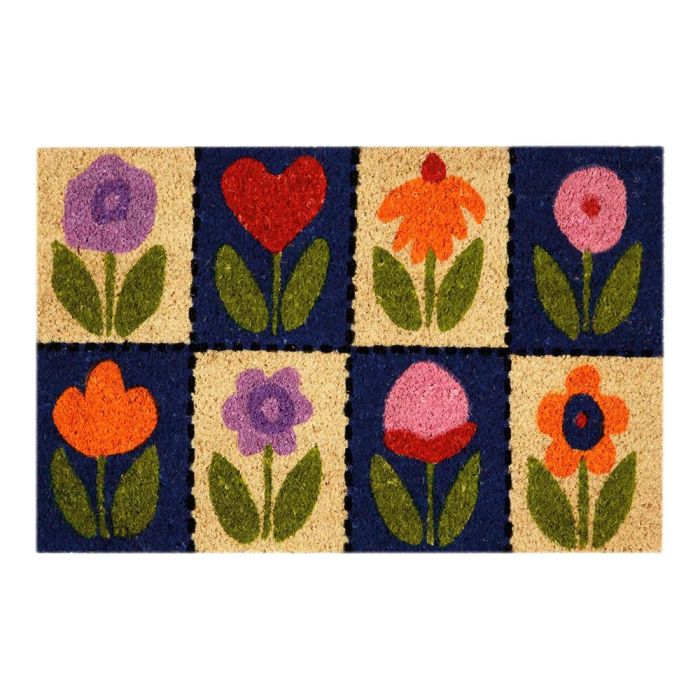 Edm Felpudo Modelo Flores Fibra de Coco y PVC 60x40cm