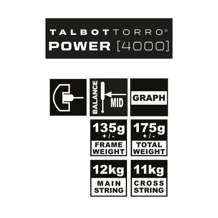 Talbot Torro TAL4015752510048 Raqueta de Squash Power 4000 Cabeza 480 cm² Perfil U Cordaje US 500 Marco 18,2mm/135g Peso 175g 5