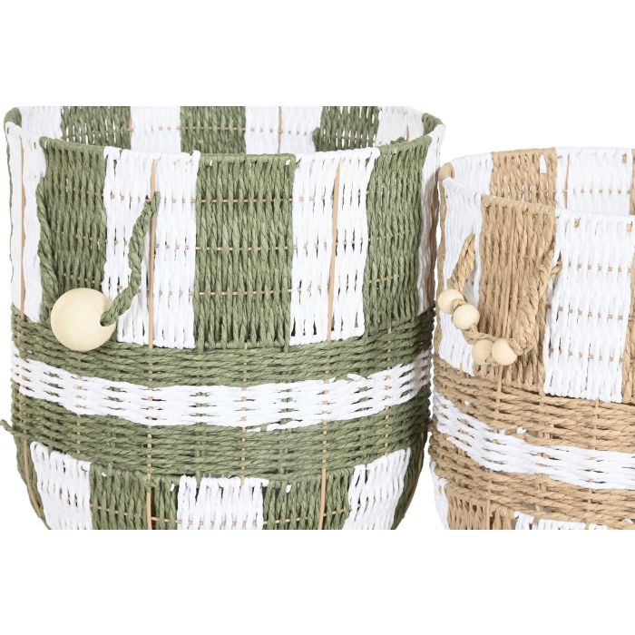 Cesta Tropical DKD Home Decor Verde Crema 36 x 36 x 36 cm Set de 2 (2 Unidades) 1