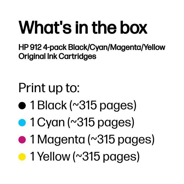 HP Cartuchos de Tinta Original Negro, Cyan, Magenta, Amarillo para Officejet Pro 8000 Series - Nº 912 *Pack De 4*
