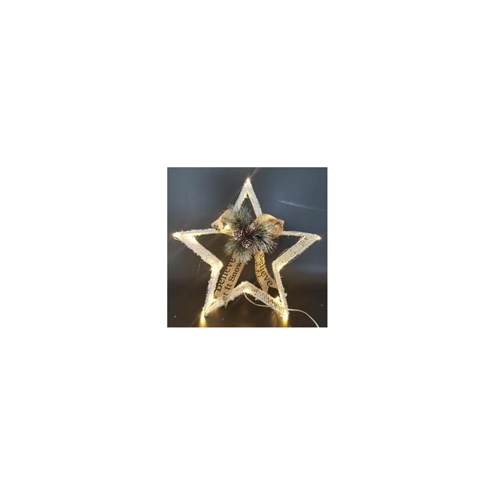 DKD Home Decor Decoración Luminosa Navidad Moderna Estrella LED Pilas AA Blanco Verde 40x40 cm (2 Unidades) 1