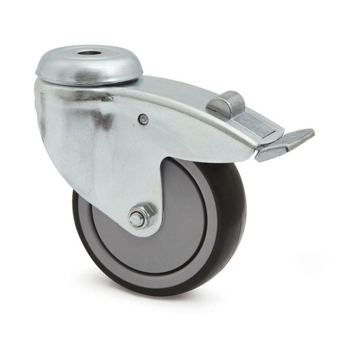 TENTE 2470 Rueda Giratoria Agila Ø100mm con Freno, Aro Goma Termoplástica Antihuella/Antihilo, Soporte Zincado, Carga 80kg