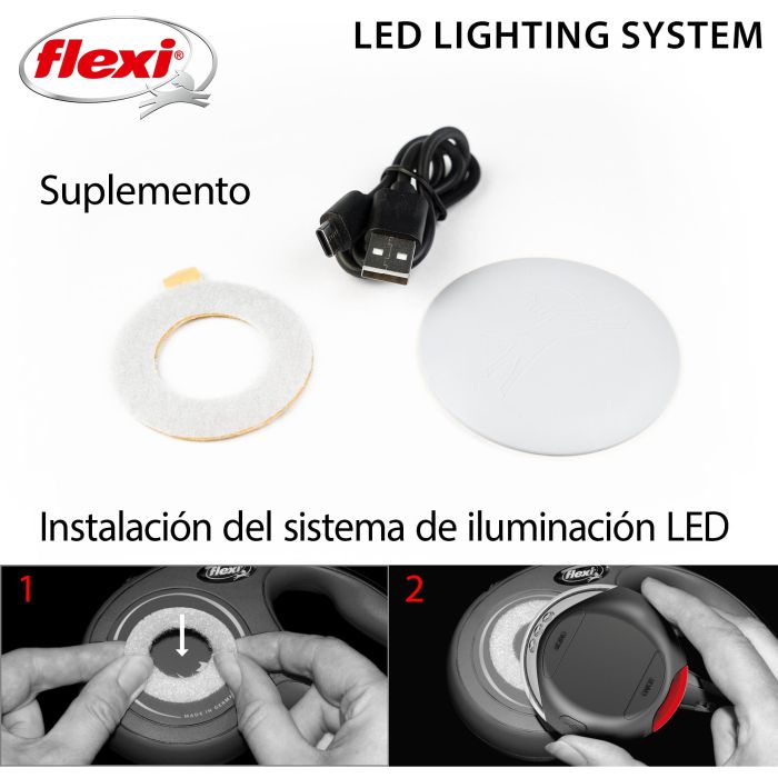 Flexi Sistema LED para Correas New Comfort, Classic y Black Design, Luz Delantera/Trasera Roja, Pilas Incluidas, Gris (Tallas S, M, L) 1