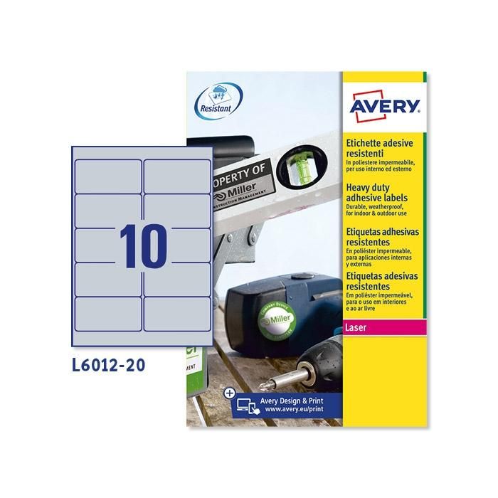 Avery etiquetas adhesivas permanentes 96x50,8mm láser 10 x 20h poliéster plateado