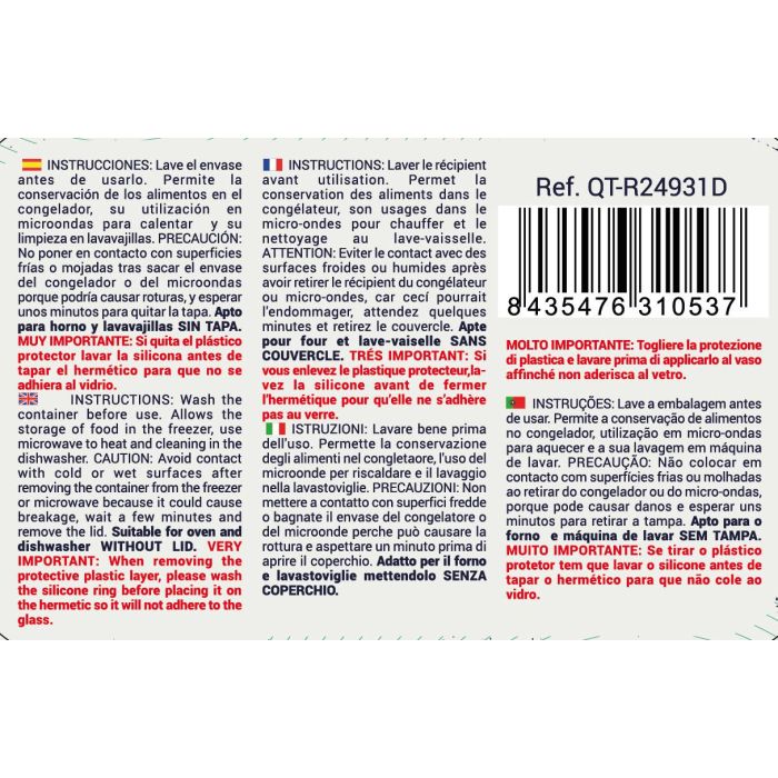 Fiambrera Rect.Herm.17.8X13.5Cm 800Cc "Qt (6 Unidades) 1