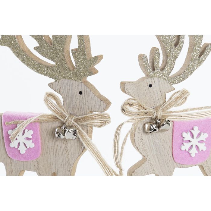 DKD Home Decor Figura de Navidad Reno Alpina de Madera Marrón Rosa 4x19x12 cm (12 Unidades) 1