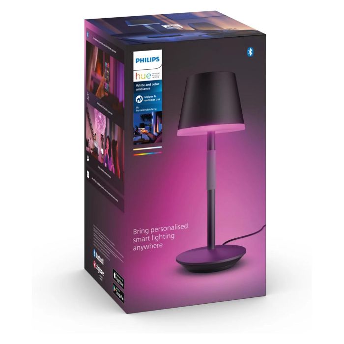 Philips Hue Go Lámpara de Mesa Inteligente LED Portátil Bluetooth/Zigbee, Blanco y Color Regulable, Negro, 530 lm, IP20/IP54 2