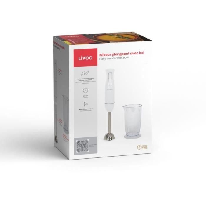 Batidora de mano con bol - LIVOO - DOP245W - 400 W - 2 velocidades - Blanca 1
