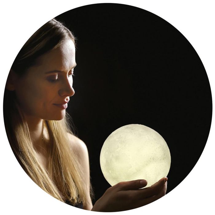 Home Deco Factory Lámpara Luna 3D Táctil Recargable 3 Colores con Soporte de Madera 15cm 5