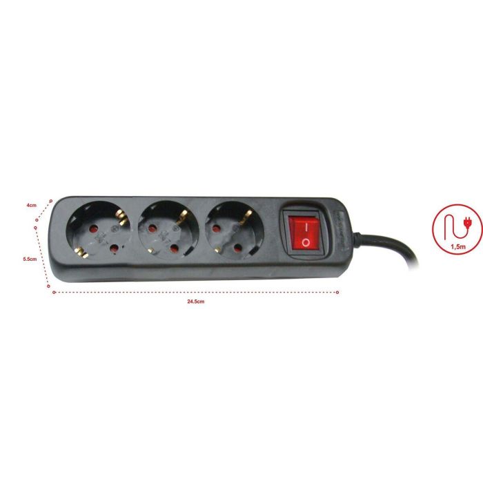 Regleta 3 Enchufes Schuko con Interruptor Silver Electronics 9643 Negro Regleta 3 Enchufes Schuko con Interruptor Silver Electronics 9643 Negro