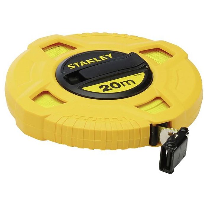 Stanley 0-34-296 Cinta Métrica Fibra Vidrio 20m x 12.5mm, Caja ABS Antideslizante, Manivela Plegable, Alta Visibilidad 1
