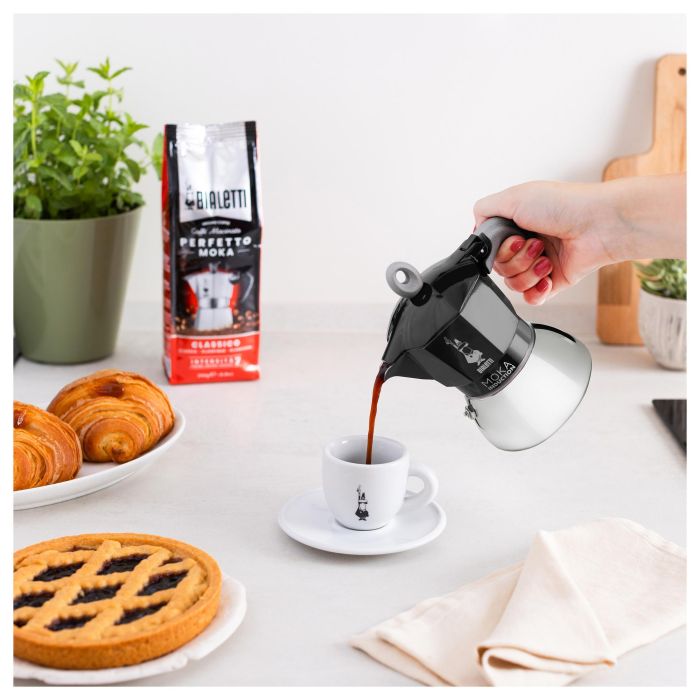 Bialetti MOKA 2TZ Induction Cafetera Italiana Negra para 2 Tazas Aluminio Inducción