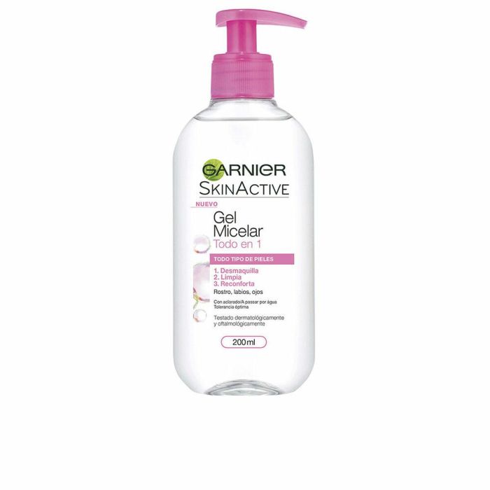 Garnier SKINACTIVE Gel Micelar Todo en 1 Limpiador Facial Desmaquillante para Todo Tipo de Pieles, Sin Parabenos, 200 ml