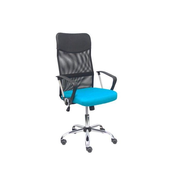 Silla Piqueras Y Crespo Gontar Direccion Brazos Fijos Mecanismo Basculante Regulable En Altura Base Cromada Ruedas Parquet Respaldo Malla Transpirable Negra Y Asiento Tapizado Malla Turquesa