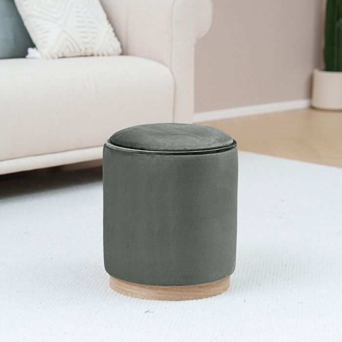 Puff Con Almacenamiento Y Bandeja Velvet Gris Versa 41X34CM 1 Puff Con Almacenamiento Y Bandeja Velvet Gris Versa 41X34CM 1